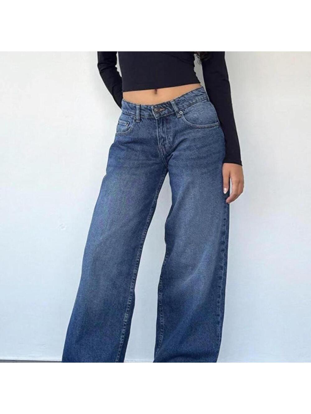 MOTEL ROCKS 100% cotton roomy extra wide low rise jeans in college blue